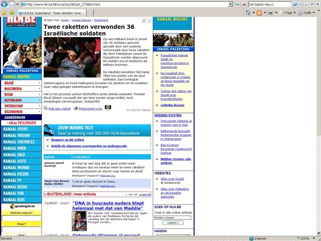 Propos antisémites sur le forum internet du quotidien flamand « Het Laatste Nieuws » 